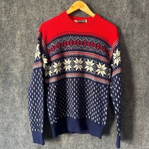 Vtg Adolfo Linea Tennis Sweater Mens M Nordic Pattern Knit Ski Cabin Wool Blue